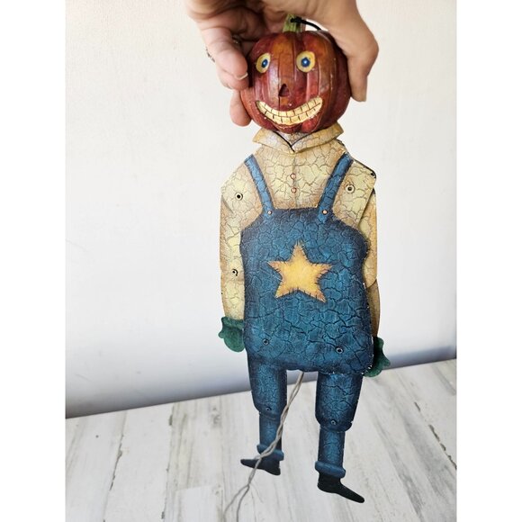 Large metal pull string pumpkin Halloween farmer unique hanging decor - Picture 8 of 9